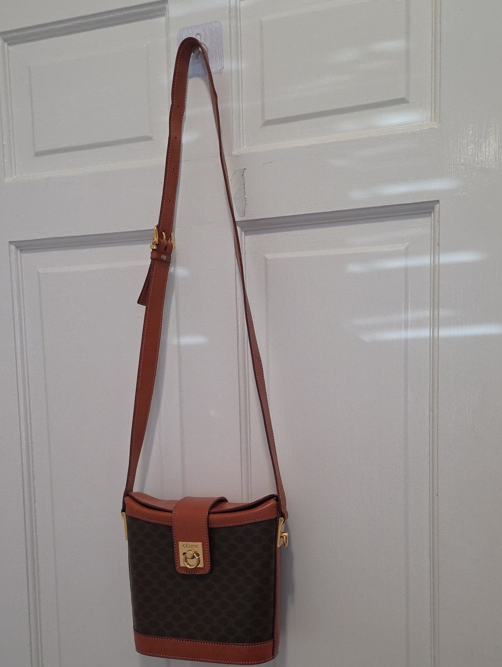 Celine Shoulder Bag Macadam Pattern Brown.